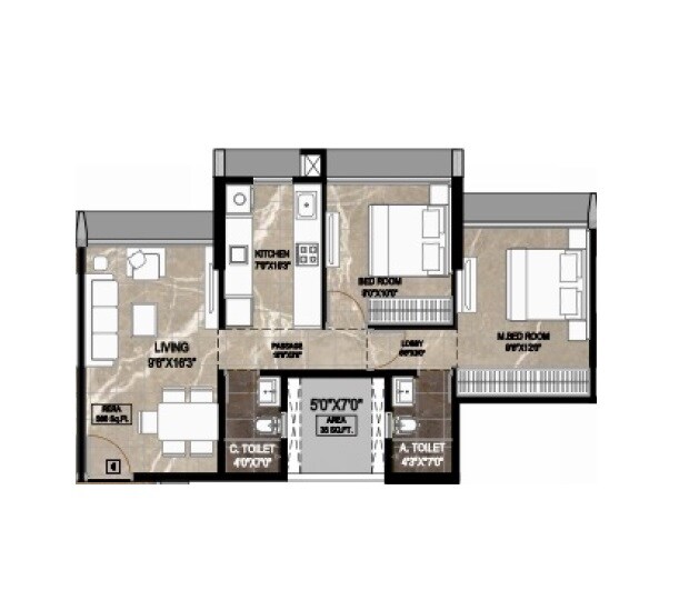 Floor plan of 2 BHK 500 Sq. Ft. Apartment in Jaydeep Elanza, Mumbai