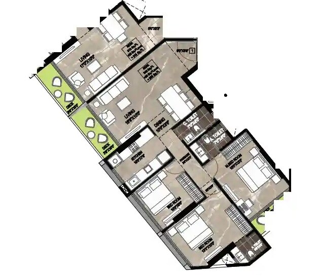 Floor plan of 3 BHK 845 Sq. Ft. Apartment in Jaydeep Elanza, Mumbai