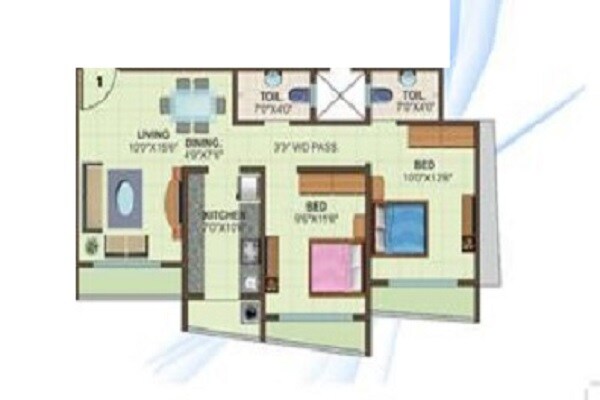 2 BHK 613 Sq. Ft. Apartment