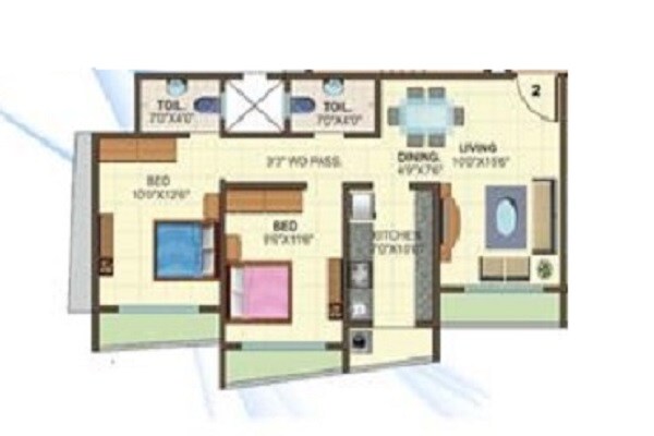 Floor plan of 2 BHK 641 Sq. Ft. Apartment in Jaydeep Prathmeshpearl, Mumbai
