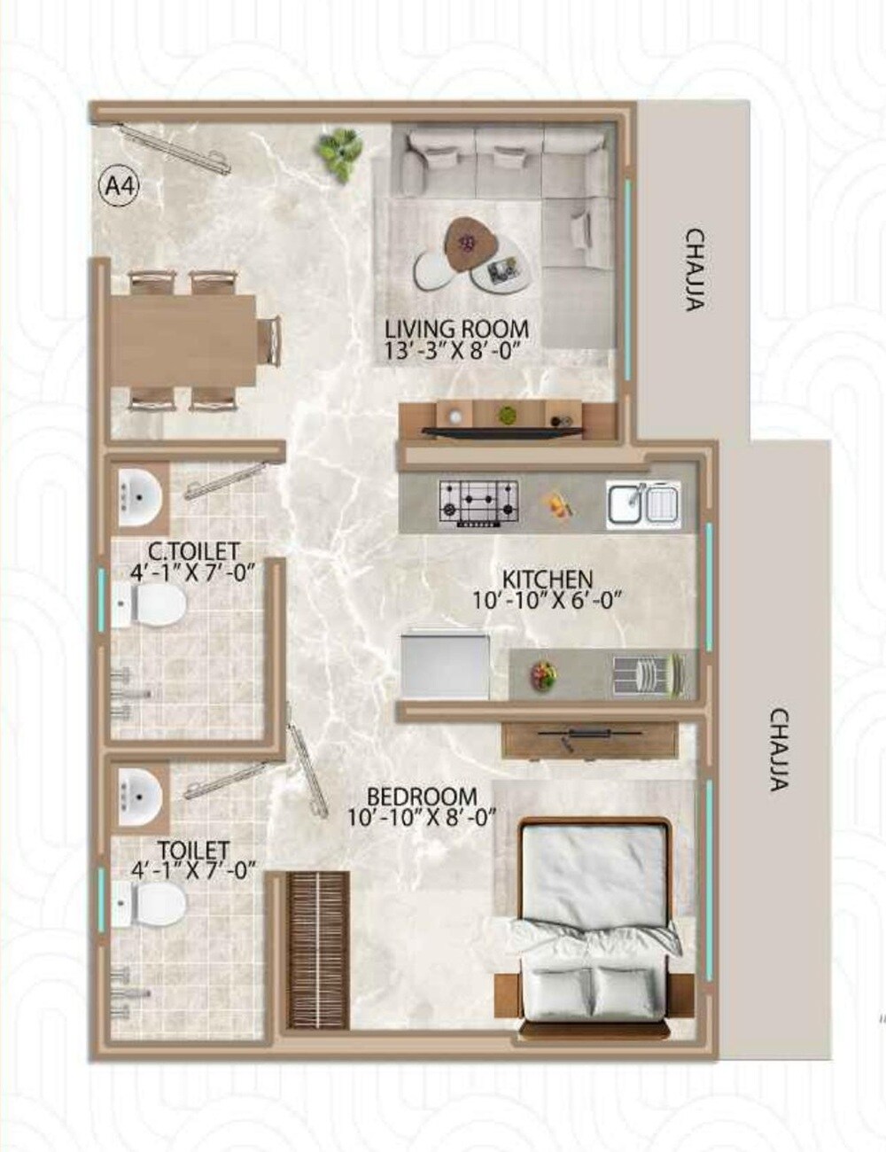 1 BHK 340 Sq. Ft. Apartment
