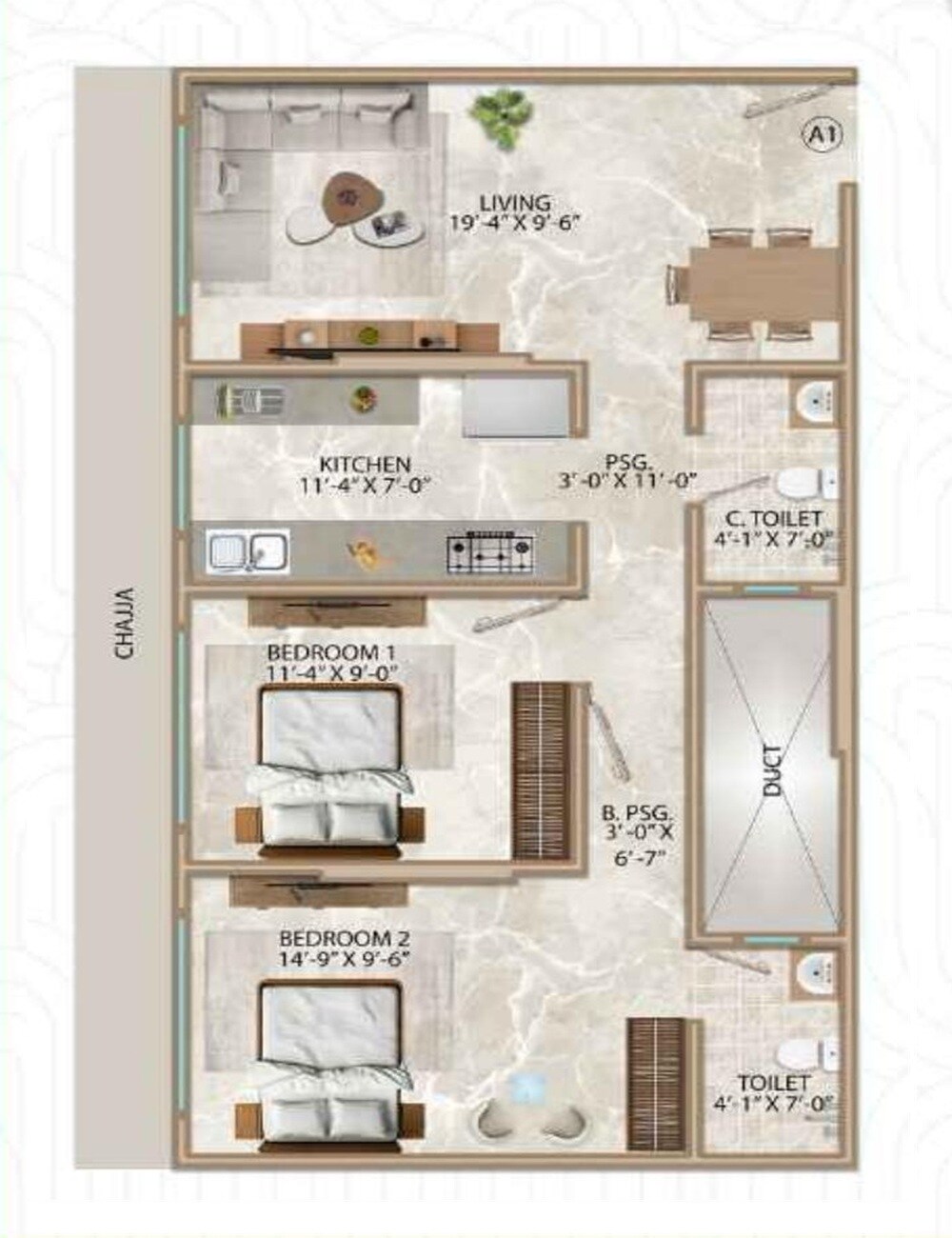 2 BHK 612 Sq. Ft. Apartment