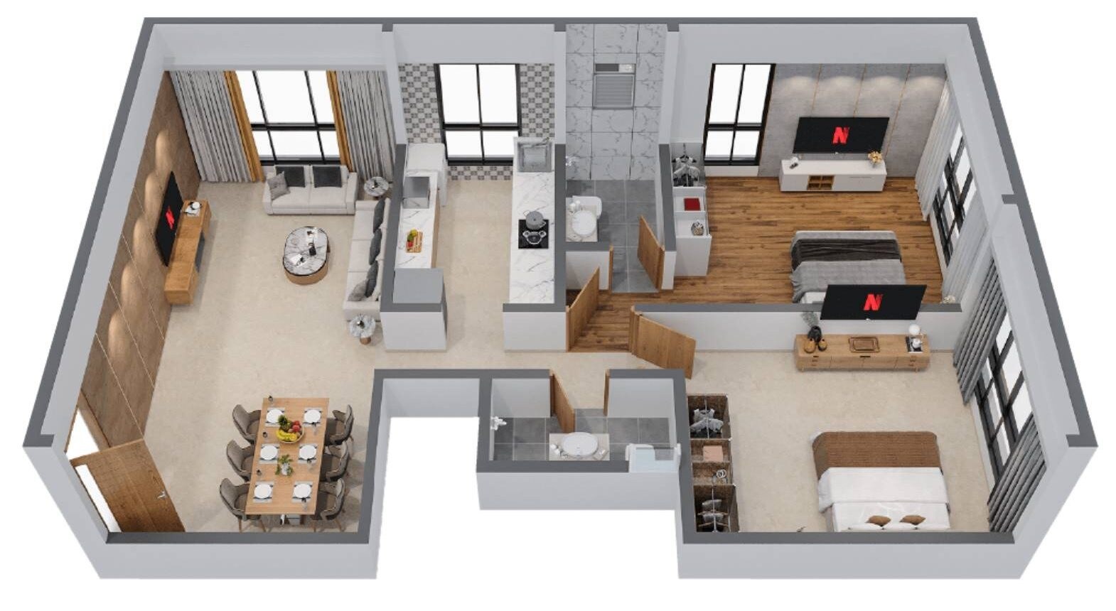 Floor plan of 2 BHK 630 Sq. Ft. Apartment in JDN La Charmaine CHSL, Mumbai