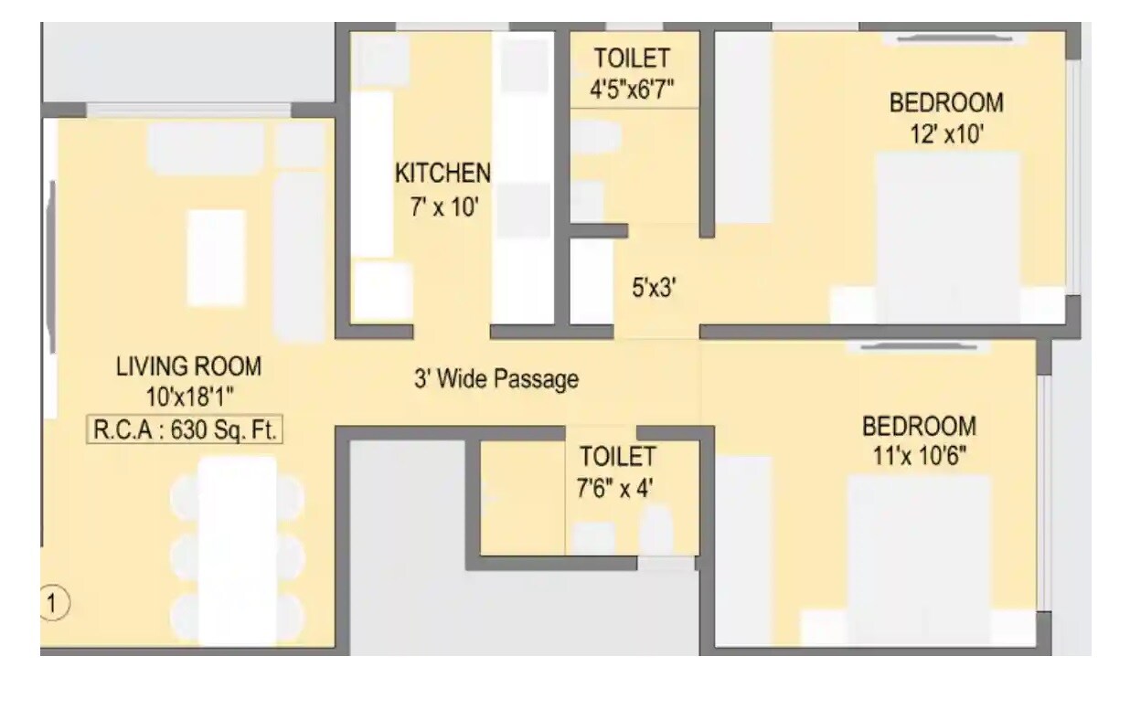 Floor plan of 2 BHK 635 Sq. Ft. Apartment in JDN La Charmaine CHSL, Mumbai