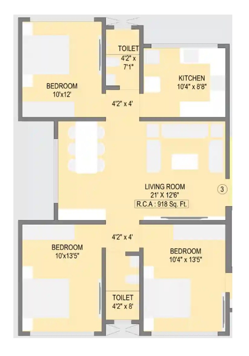 Floor plan of 3 BHK 918 Sq. Ft. Apartment in JDN La Charmaine CHSL, Mumbai
