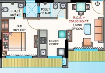 Floor plan of 1 BHK 356 Sq. Ft. Apartment in Je and Vee Kedarnath, Mumbai