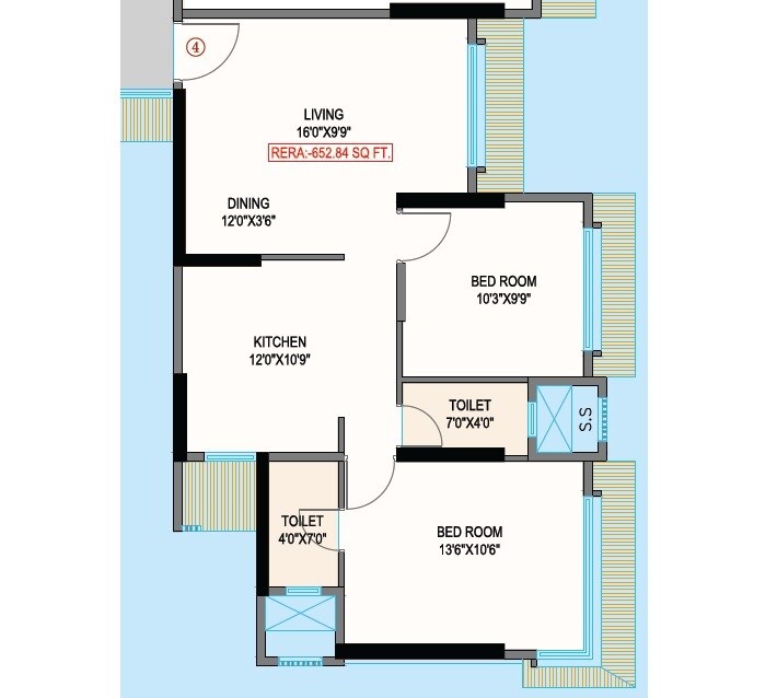 Floor plan of 2 BHK Apartment - 653 sq. ft. in Je and Vee Madhuban, Mumbai
