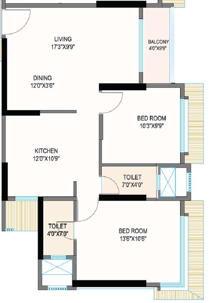 Floor plan of 2 BHK Apartment - 707 sq. ft. in Je and Vee Madhuban, Mumbai
