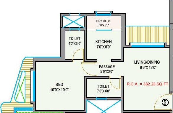 Floor plan of 1 BHK 382 Sq. Ft. Apartment in Je And Vee Shiv Krupa, Mumbai