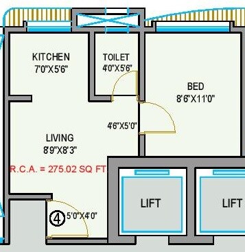 Floor plan of 275 Sq. Ft. Studio in Je And Vee Shiv Krupa, Mumbai