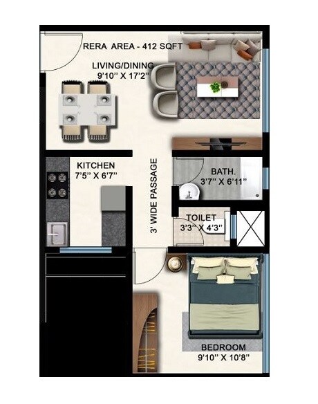 Floor plan of 1 BHK 412 Sq. Ft. Apartment in Je And Vee Shree Satyam, Mumbai