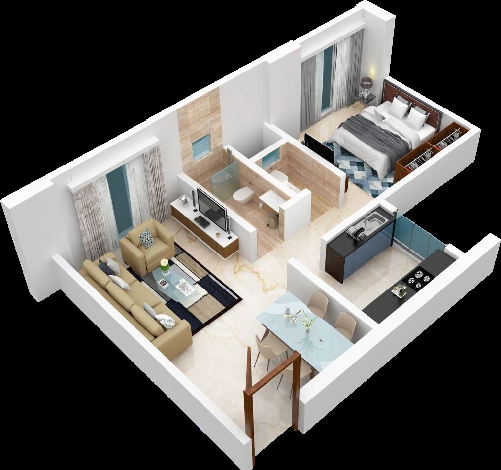 Floor plan of 1 BHK 475 Sq. Ft. Apartment in Je And Vee Shree Satyam, Mumbai