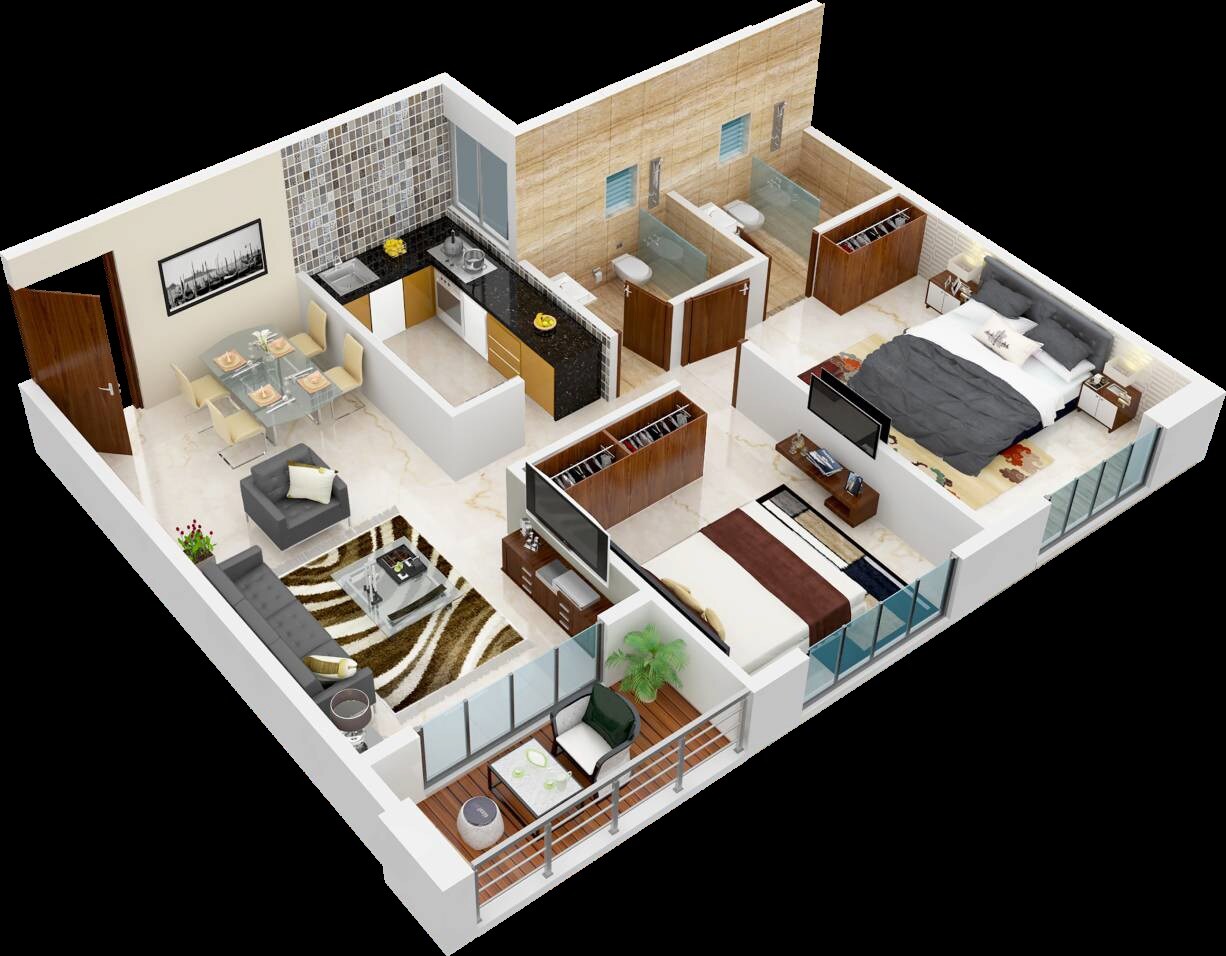 Floor plan of 2 BHK 800 Sq. Ft. Apartment in Je And Vee Shree Satyam, Mumbai