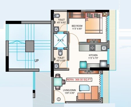 Floor plan of 1 BHK 368 Sq. Ft. Apartment in Je And Vee Vishwanath, Mumbai