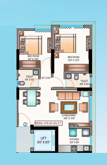 Floor plan of 2 BHK 576 Sq. Ft. Apartment in Je And Vee Vishwanath, Mumbai