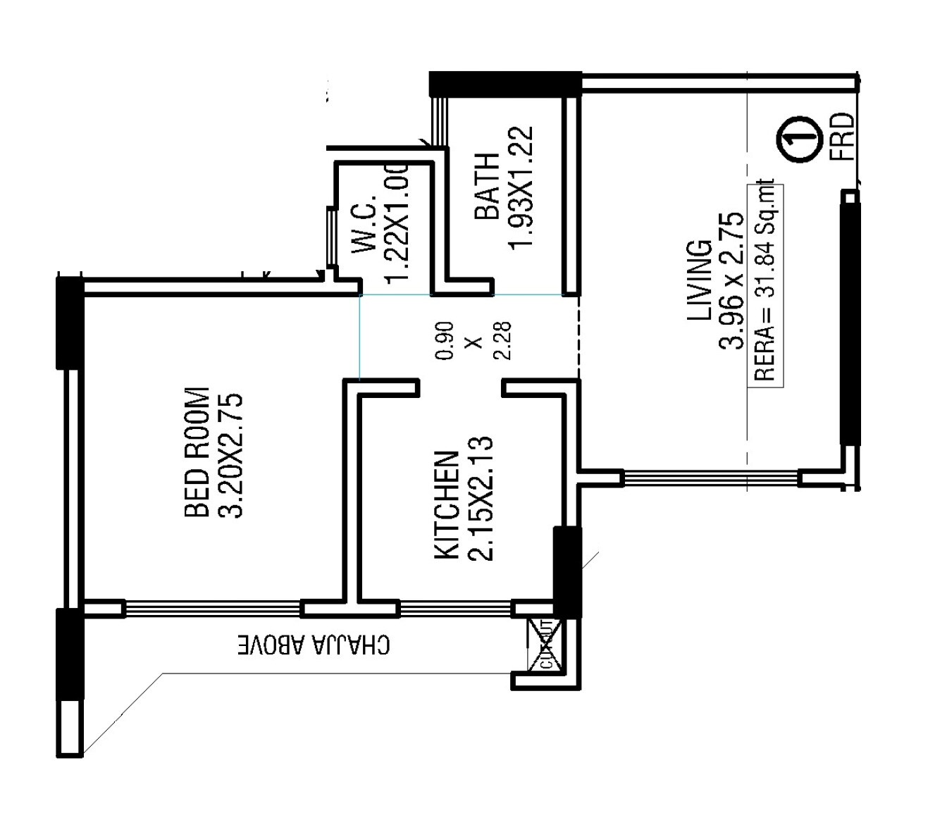 Floor plan of 1 BHK 343 Sq. Ft. Apartment in JEM Mininagar, Mumbai