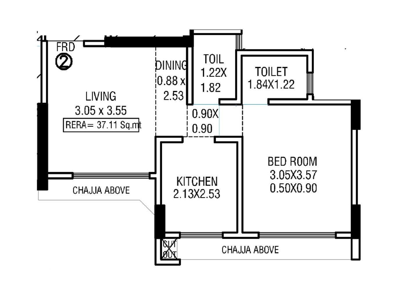 Floor plan of 1 BHK 400 Sq. Ft. Apartment in JEM Mininagar, Mumbai