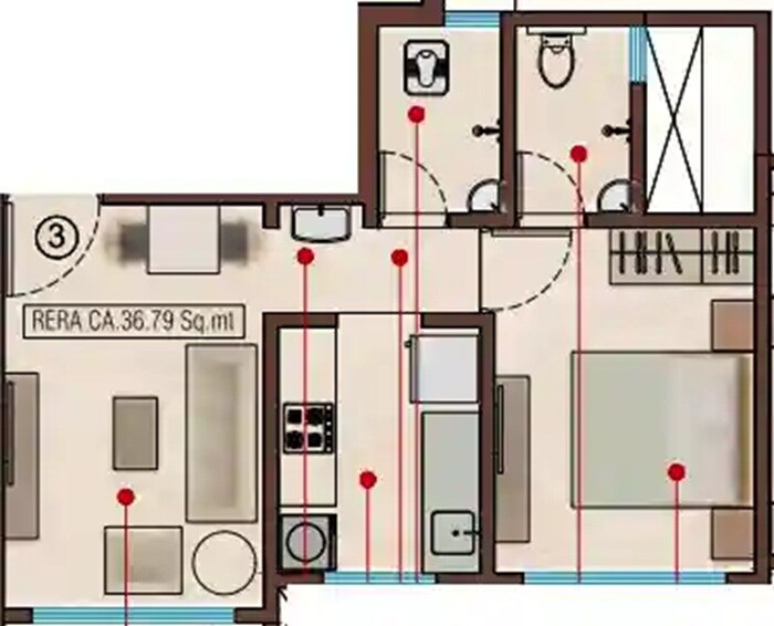 Floor plan of 1 BHK 396 Sq. Ft. Apartment in Jem Mohammedi Manzil, Mumbai