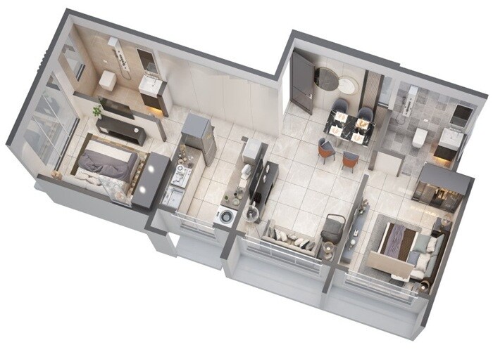 Floor plan of 2 BHK 702 Sq. Ft. Apartment in Jem Mohammedi Manzil, Mumbai