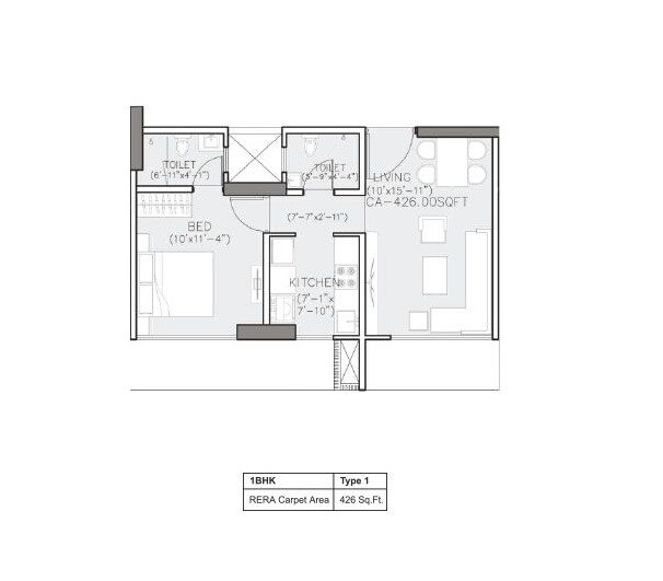 Floor plan of 1 BHK 426 Sq. Ft. Apartment in Jet Samriddhi, Mumbai
