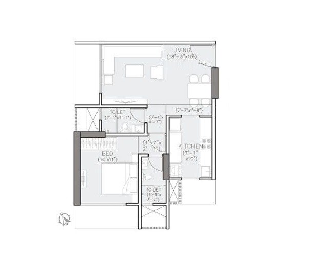 Floor plan of 1 BHK 529 Sq. Ft. Apartment in Jet Samriddhi, Mumbai