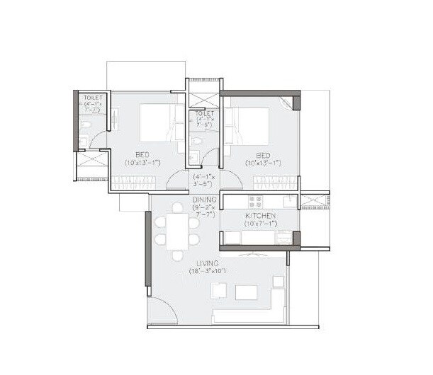 Floor plan of 2 BHK 734 Sq. Ft. Apartment in Jet Samriddhi, Mumbai