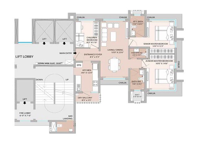 Floor plan of 2 BHK 507 Sq. Ft. Apartment in Jewel Crest, Mumbai