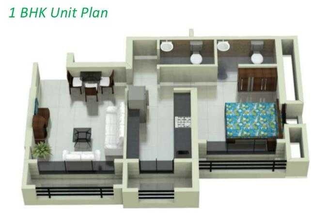 Floor plan of 1 BHK 715 Sq. Ft. Apartment in JMD Vinayak Harmony, Mumbai