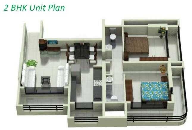 Floor plan of 2 BHK 1100 Sq. Ft. Apartment in JMD Vinayak Harmony, Mumbai