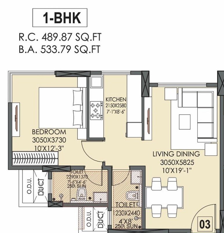 Floor plan of 1 BHK Apartment - 490 sq. ft. in Johaan Signature Isle, Mumbai