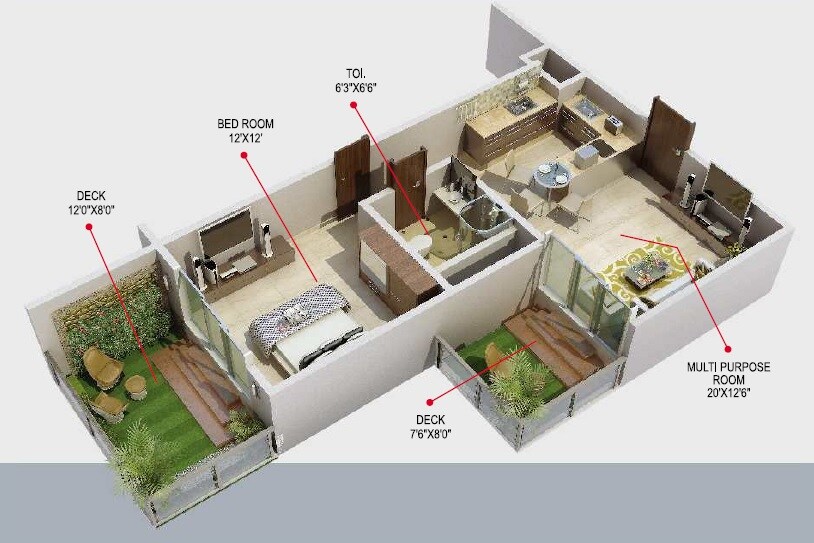 Floor plan of 1 BHK 436 Sq. Ft. Apartment in Joy Callista, Mumbai