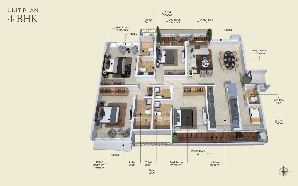 Floor plan of 4 BHK Apartment - 1962 sq. ft. in Joy Legend, Mumbai