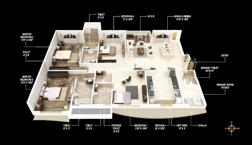 Floor plan of 4 BHK Apartment - 2844 sq. ft. in Joy Legend, Mumbai