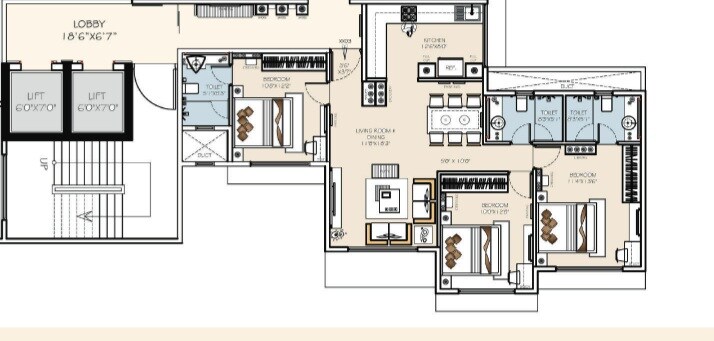 Floor plan of 4 BHK 2100 Sq. Ft. Apartment in JP Chalet Amar, Mumbai