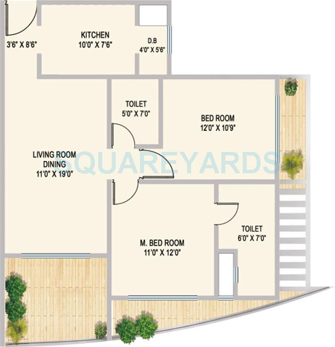 Floor plan of 2 BHK 845 Sq. Ft. Apartment in JP Decks, Mumbai