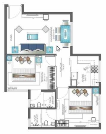 Floor plan of 2 BHK 434 Sq. Ft. Apartment in JP Unity Tower, Mumbai