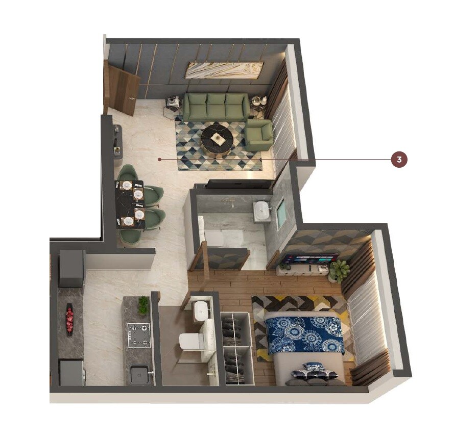 Floor plan of 1 BHK 449 Sq. Ft. Apartment in JPV Pratap Adinath, Mumbai