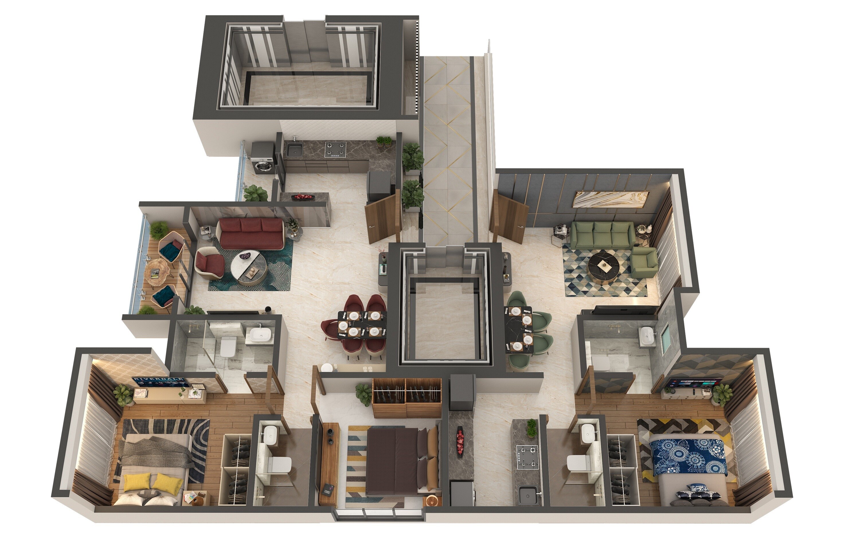 Floor plan of 3 BHK 812 Sq. Ft. Apartment in JPV Pratap Adinath, Mumbai