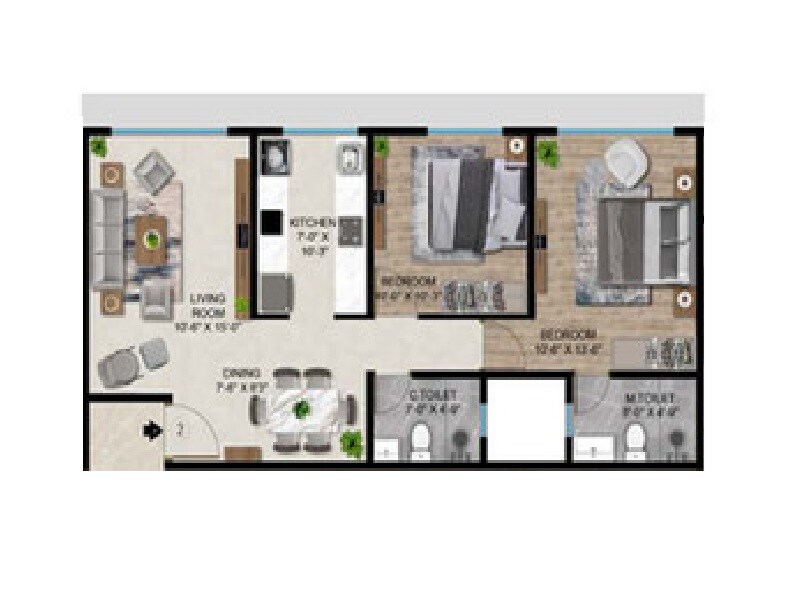 2 BHK 848 Sq. Ft. Apartment