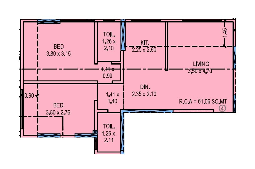 Floor plan of 2 BHK 657 Sq. Ft. Apartment in JPV Pratap Mithila, Mumbai