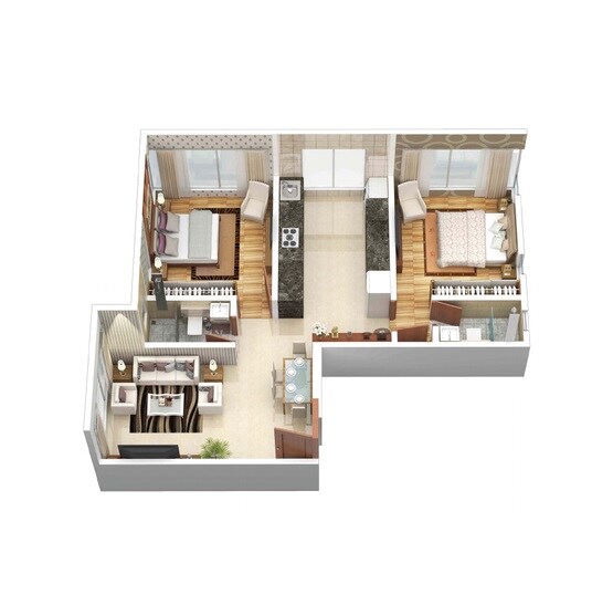 Floor plan of 2 BHK 575 Sq. Ft. Apartment in JPV Pratap Royale, Mumbai