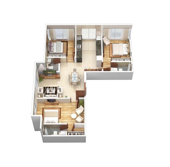 Floor plan of 3 BHK 931 Sq. Ft. Apartment in JPV Pratap Royale, Mumbai
