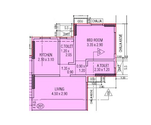 Floor plan of 1 BHK 353 Sq. Ft. Apartment in JPV Pratap Vista, Mumbai