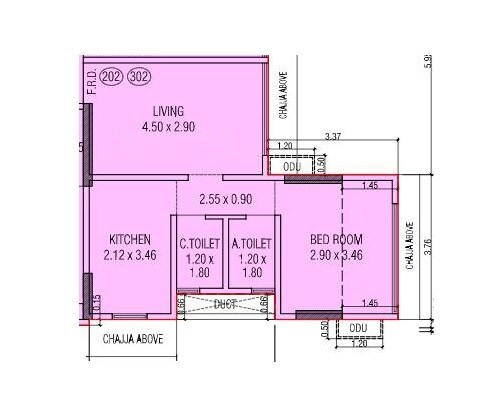 Floor plan of 1 BHK 423 Sq. Ft. Apartment in JPV Pratap Vista, Mumbai
