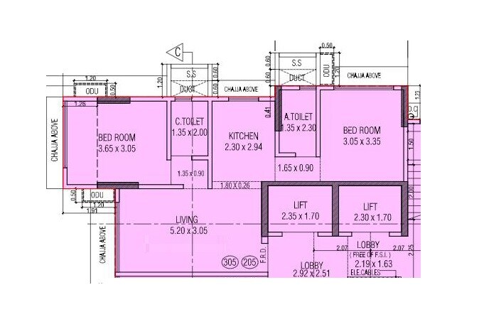 Floor plan of 2 BHK 599 Sq. Ft. Apartment in JPV Pratap Vista, Mumbai