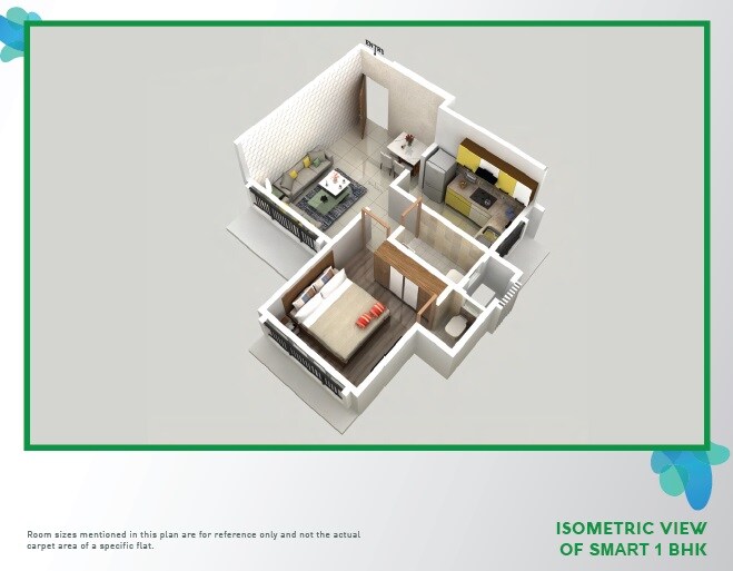 Floor plan of 1 BHK 390 Sq. Ft. Apartment in JSR Jade Residences, Mumbai