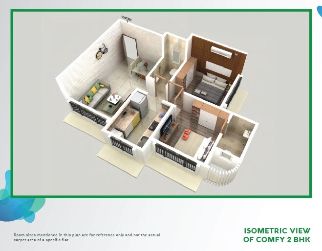 Floor plan of 2 BHK 525 Sq. Ft. Apartment in JSR Jade Residences, Mumbai