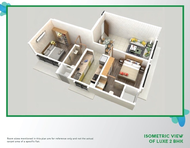Floor plan of 2 BHK 640 Sq. Ft. Apartment in JSR Jade Residences, Mumbai