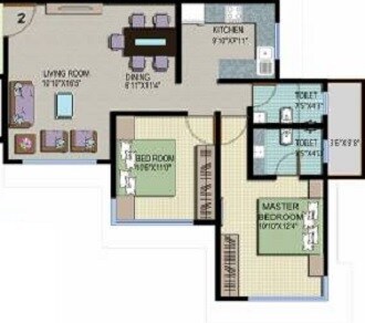 Floor plan of 2 BHK 1010 Sq. Ft. Apartment in JV Sweena, Mumbai