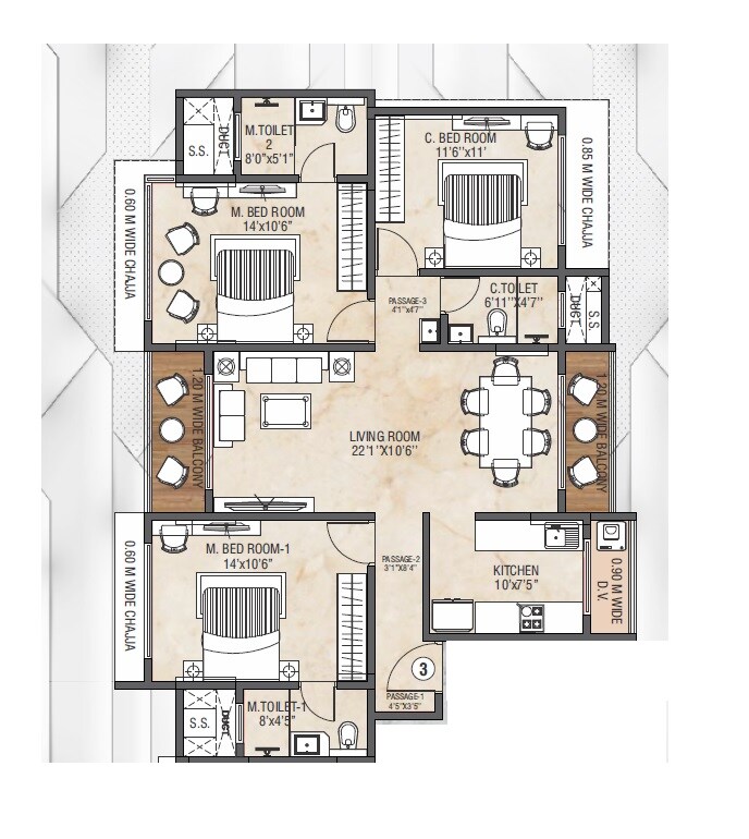 3 BHK 1055 Sq. Ft. Apartment